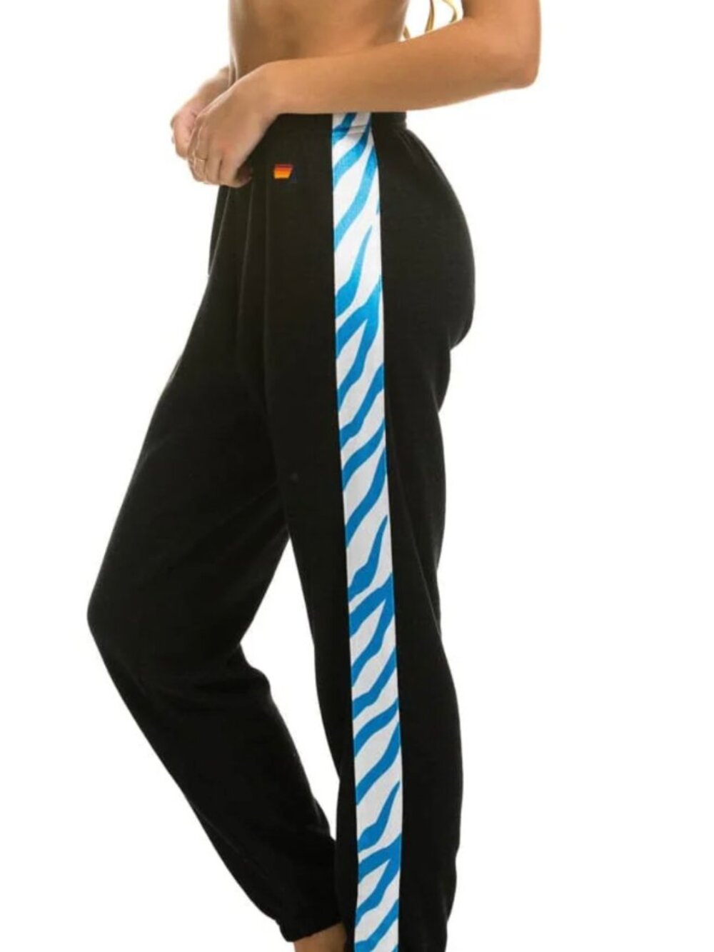 Aviator Nation Womens Tiger Stripe Black Blue Sweatpants Joggers Small